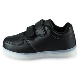 STYLISH MAGIC TAPE DESIGN USB CHARGED LUMINOUS LED BABY BOYS SNEAKERS (BLACK)