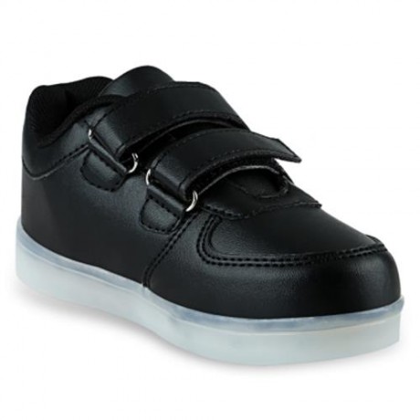 STYLISH MAGIC TAPE DESIGN USB CHARGED LUMINOUS LED BABY BOYS SNEAKERS (BLACK)