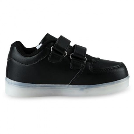 STYLISH MAGIC TAPE DESIGN USB CHARGED LUMINOUS LED BABY BOYS SNEAKERS (BLACK)