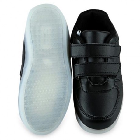 STYLISH MAGIC TAPE DESIGN USB CHARGED LUMINOUS LED BABY BOYS SNEAKERS (BLACK)