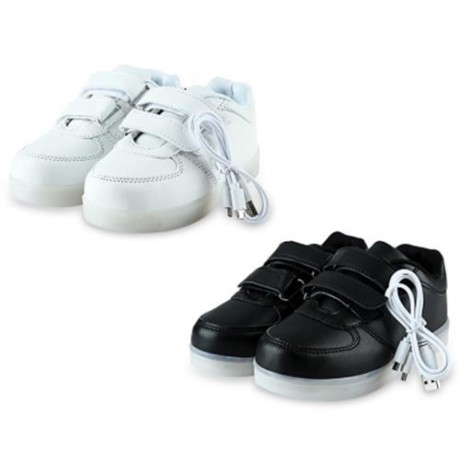 STYLISH MAGIC TAPE DESIGN USB CHARGED LUMINOUS LED BABY BOYS SNEAKERS (BLACK)