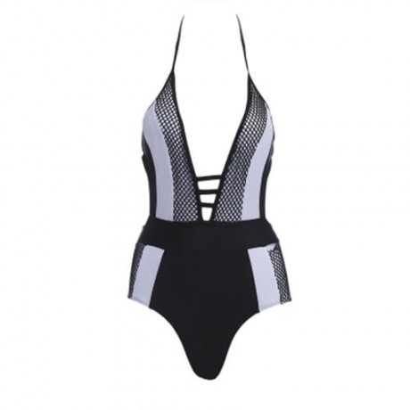 WOMEN SEXY BEACH SWIMMING SIAMESED BIKINI SWIMSUIT BATHING SUIT (WHITE AND BLACK)