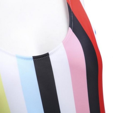 WOMEN COLORFUL SIAMESED BIKINI BEACH SWIMMING SUIT SWIMWEAR (STRIPE)