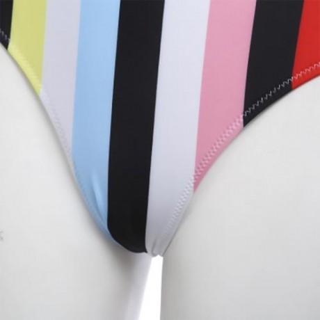 WOMEN COLORFUL SIAMESED BIKINI BEACH SWIMMING SUIT SWIMWEAR (STRIPE)