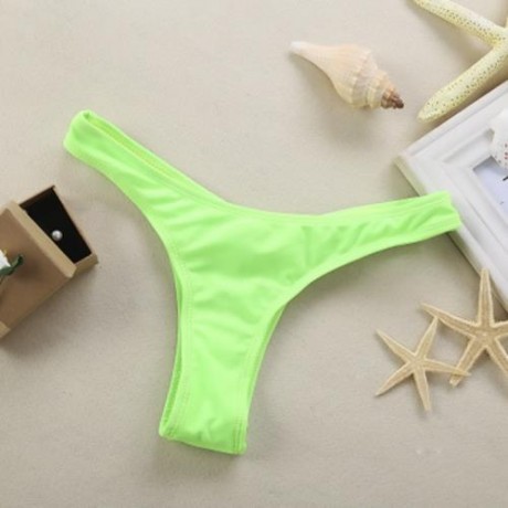 FEMALE SWIMMING SEXY WRINKLED THONG BEACH BATHING PANTS (NEON GREEN)