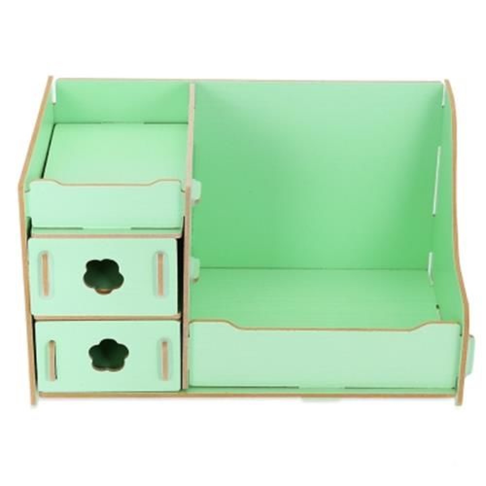 MULTIFUNCTIONAL WOODEN COSMETIC DESKTOP STORAGE BOX MAKE-UP ORGANIZER (GREEN)