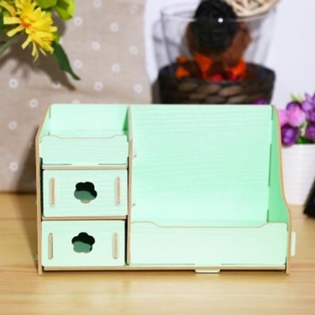 MULTIFUNCTIONAL WOODEN COSMETIC DESKTOP STORAGE BOX MAKE-UP ORGANIZER (GREEN)
