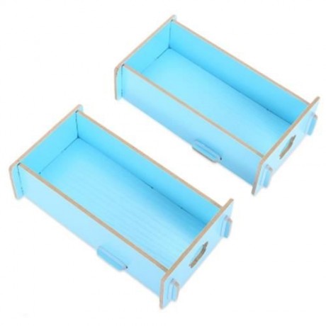 MULTIFUNCTIONAL WOODEN COSMETIC DESKTOP STORAGE BOX MAKE-UP ORGANIZER (BLUE)
