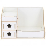 MULTIFUNCTIONAL WOODEN COSMETIC DESKTOP STORAGE BOX MAKE-UP ORGANIZER (WHITE)