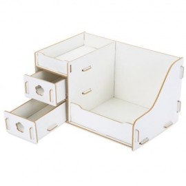 MULTIFUNCTIONAL WOODEN COSMETIC DESKTOP STORAGE BOX MAKE-UP ORGANIZER (WHITE)