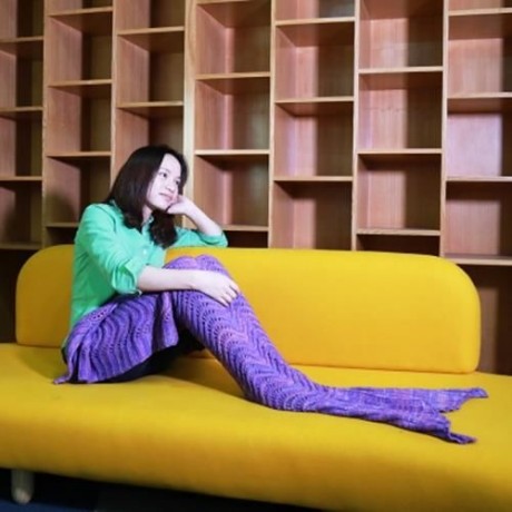 WEAVE MERMAID BLANKET KNITTED YARN FISH SHAPE NAP SLEEPING BED SOFA RUG - 1.6M (PURPLE)