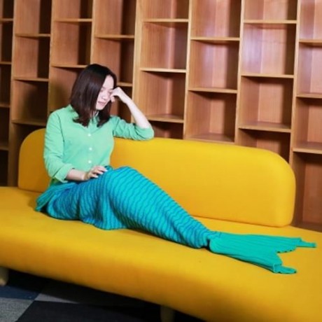 WEAVE KNITTED YARN MERMAID BLANKET NAP BED SOFA RUG SLEEPING BAG CHRISTMAS GIFT (GREEN)