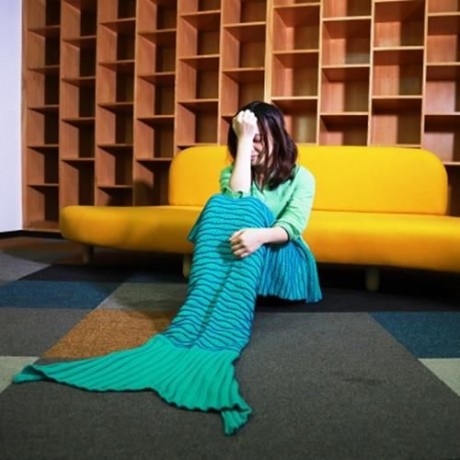 WEAVE KNITTED YARN MERMAID BLANKET NAP BED SOFA RUG SLEEPING BAG CHRISTMAS GIFT (GREEN)