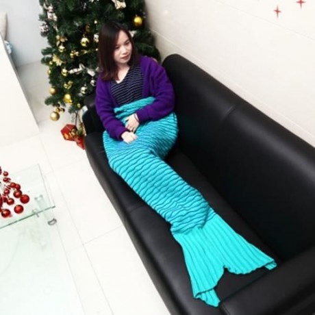 WEAVE KNITTED YARN MERMAID BLANKET NAP BED SOFA RUG SLEEPING BAG CHRISTMAS GIFT (GREEN)