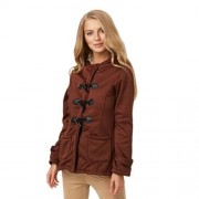 TRENDY HOODED LONG SLEEVE PURE COLOR BUTTON DESIGN POCKET DECORATION COAT FOR LADIES (DARK