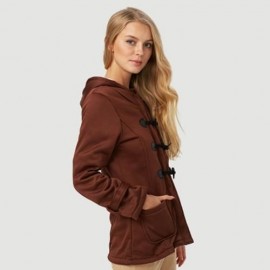 TRENDY HOODED LONG SLEEVE PURE COLOR BUTTON DESIGN POCKET DECORATION COAT FOR LADIES (DARK