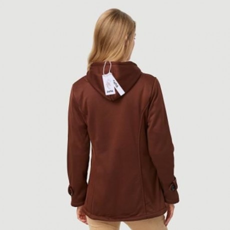 TRENDY HOODED LONG SLEEVE PURE COLOR BUTTON DESIGN POCKET DECORATION COAT FOR LADIES (DARK
