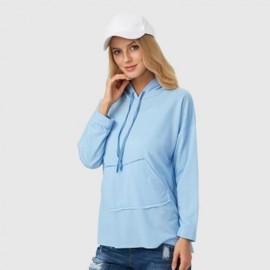 CASUAL ROUND COLLAR LONG SLEEVE DRAWSTRING POCKET DESIGN HOODIE FOR LADIES (LAKE BLUE)
