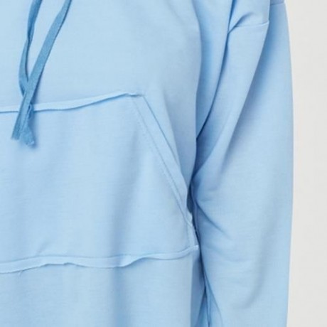 CASUAL ROUND COLLAR LONG SLEEVE DRAWSTRING POCKET DESIGN HOODIE FOR LADIES (LAKE BLUE)