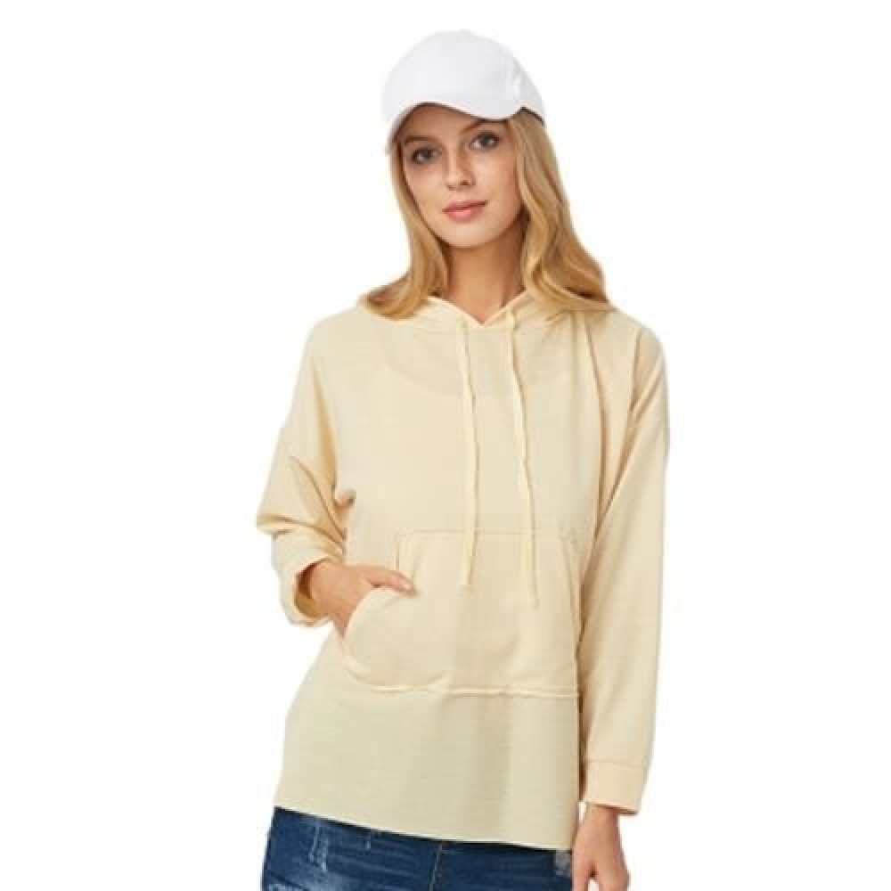 CASUAL ROUND COLLAR LONG SLEEVE DRAWSTRING POCKET DESIGN HOODIE FOR LADIES (LIGHT YELLOW) CASUAL ROUND COLLAR LONG SLEEVE DRAWSTRING POCKET DESIGN HOODIE FOR LADIES (LIGHT YELLOW)