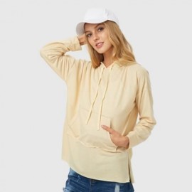 CASUAL ROUND COLLAR LONG SLEEVE DRAWSTRING POCKET DESIGN HOODIE FOR LADIES (LIGHT YELLOW)