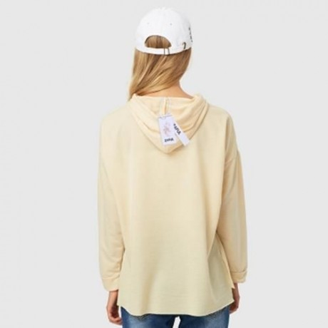 CASUAL ROUND COLLAR LONG SLEEVE DRAWSTRING POCKET DESIGN HOODIE FOR LADIES (LIGHT YELLOW)