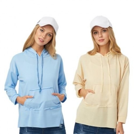 CASUAL ROUND COLLAR LONG SLEEVE DRAWSTRING POCKET DESIGN HOODIE FOR LADIES (LIGHT YELLOW)