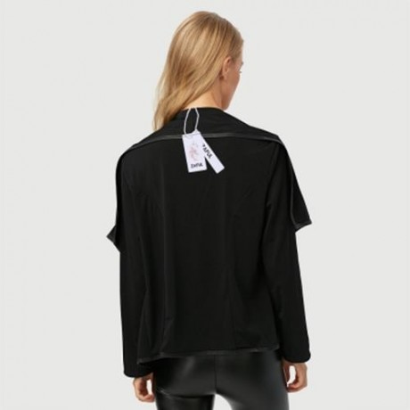 CHIC TURN-DOWN COLLAR ZIPPER POCKET DESIGN COAT FOR LADIES (BLACK)