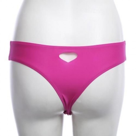 FEMALE SWIMMING SEXY HOLLOW OUT HEART SHAPE THONG BEACH BATHING PANTS (ROSE RED)
