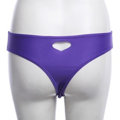 FEMALE SWIMMING SEXY HOLLOW OUT HEART SHAPE THONG BEACH BATHING PANTS (PURPLE)