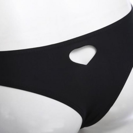 FEMALE SWIMMING SEXY HOLLOW OUT HEART SHAPE THONG BEACH BATHING PANTS (BLACK)