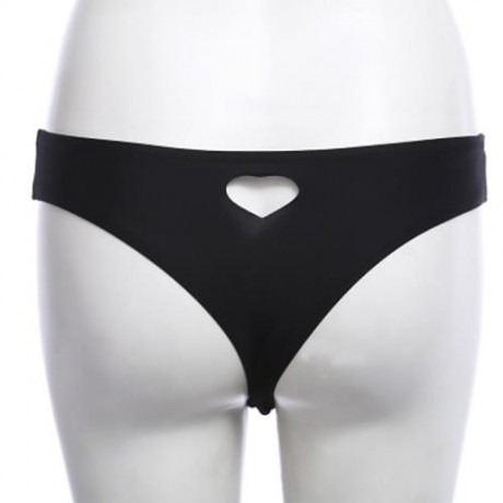 FEMALE SWIMMING SEXY HOLLOW OUT HEART SHAPE THONG BEACH BATHING PANTS (BLACK)