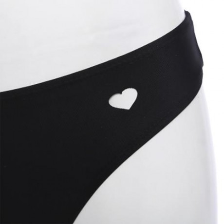 FEMALE SWIMMING SEXY HOLLOW OUT HEART SHAPE THONG BEACH BATHING PANTS (BLACK)