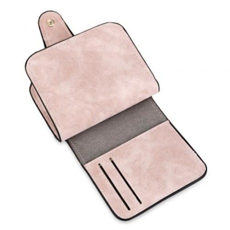 GUAPABIEN DOUBLE LAYER DESIGN HASP TYPE MULTICARD BIT WRIST WALLET FOR WOMEN (SHALLOW PINK