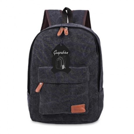 CASUAL POCKET DECORATION CANVAS PORTABLE BAG HANDBAG TOTE SCHOOL BACKPACK (BLACK)