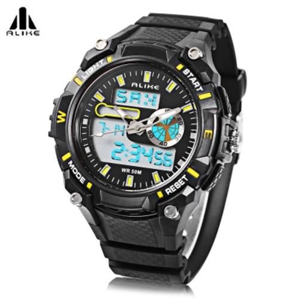 ALIKE AK14100 MALE DUAL MOVT SPORT WATCH CHRONOGRAPH 5ATM OUTDOOR MEN WRISTWATCH (YELLOW) ALIKE AK14100 MALE DUAL MOVT SPORT WATCH CHRONOGRAPH 5ATM OUTDOOR MEN WRISTWATCH (YELLOW)