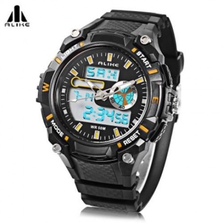 ALIKE AK14100 MALE DUAL MOVT SPORT WATCH CHRONOGRAPH 5ATM OUTDOOR MEN WRISTWATCH (ORANGE)