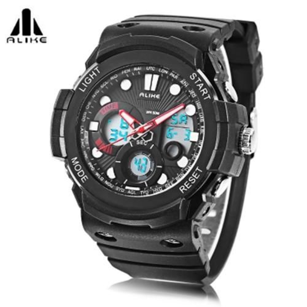 ALIKE AK16121 DUAL QUARTZ DIGITAL MEN WATCH LED STOPWATCH 5ATM SPORT MALE WRISTWATCH (RED) ALIKE AK16121 DUAL QUARTZ DIGITAL MEN WATCH LED STOPWATCH 5ATM SPORT MALE WRISTWATCH (RED)