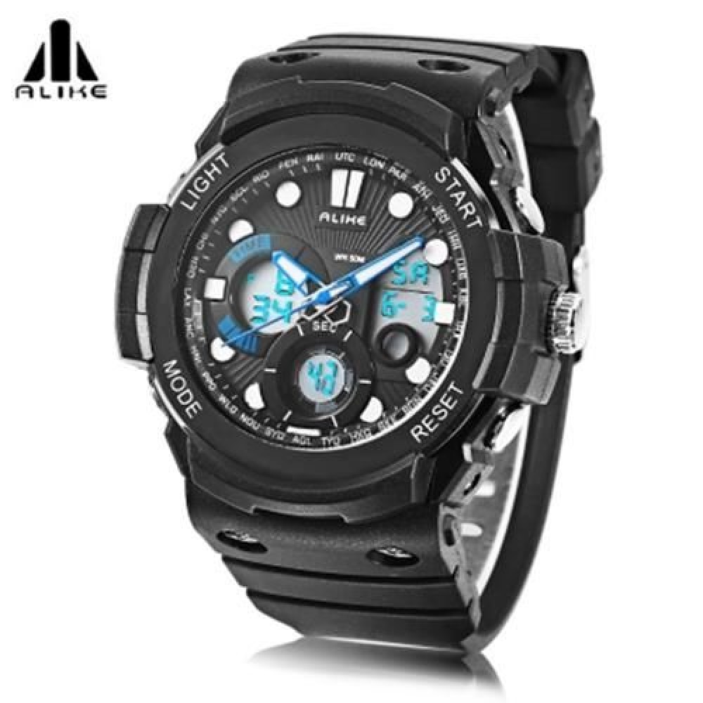 ALIKE AK16121 DUAL QUARTZ DIGITAL MEN WATCH LED STOPWATCH 5ATM SPORT MALE WRISTWATCH (BLUE ALIKE AK16121 DUAL QUARTZ DIGITAL MEN WATCH LED STOPWATCH 5ATM SPORT MALE WRISTWATCH (BLUE