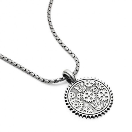 NOVEL MEN GEARWHEEL SHAPE PEWTER SLIDE PENDANT (BRUSHED SILVER)