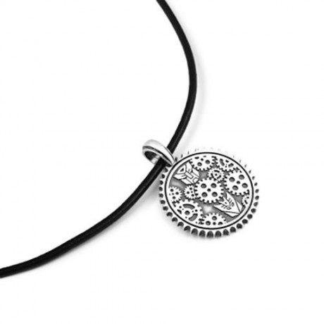 NOVEL MEN GEARWHEEL SHAPE PEWTER SLIDE PENDANT (BRUSHED SILVER)