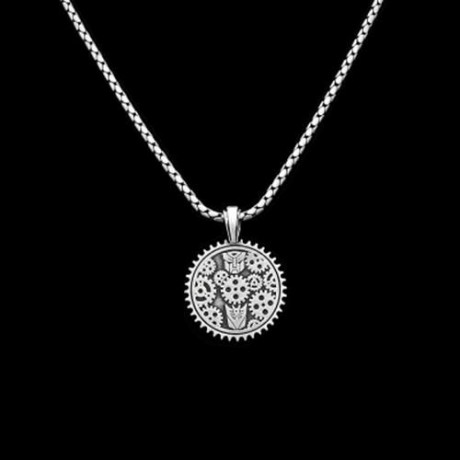 NOVEL MEN GEARWHEEL SHAPE PEWTER SLIDE PENDANT (BRUSHED SILVER)
