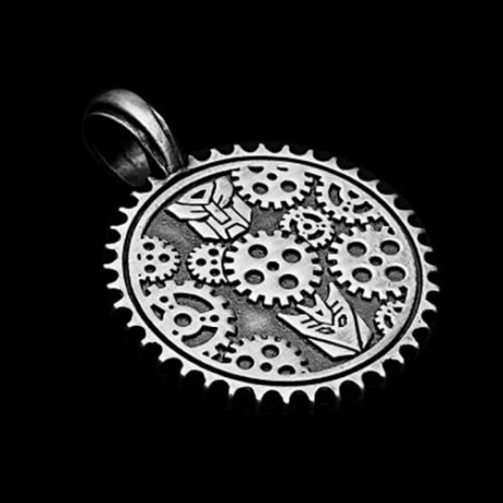 NOVEL MEN GEARWHEEL SHAPE PEWTER SLIDE PENDANT (BRUSHED SILVER)