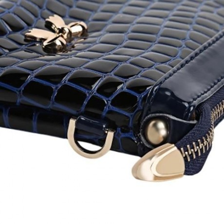 PU LEATHER ZIPPERED HAND STRAP WALLET FOR WOMEN (BLUE)