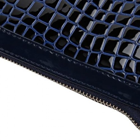 PU LEATHER ZIPPERED HAND STRAP WALLET FOR WOMEN (BLUE)