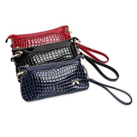 PU LEATHER ZIPPERED HAND STRAP WALLET FOR WOMEN (BLUE)