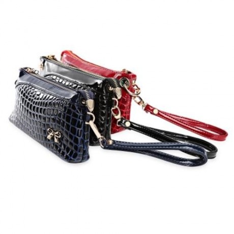 PU LEATHER ZIPPERED HAND STRAP WALLET FOR WOMEN (BLUE)