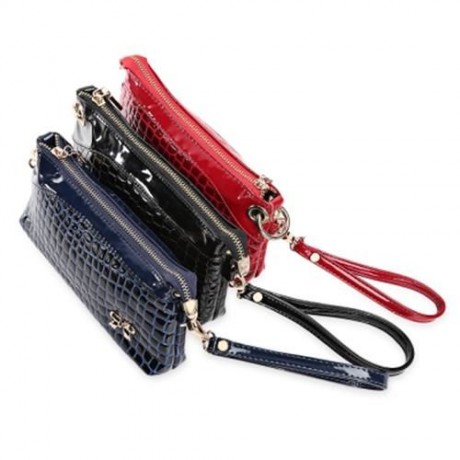 PU LEATHER ZIPPERED HAND STRAP WALLET FOR WOMEN (BLUE)