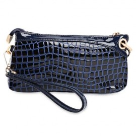 PU LEATHER ZIPPERED HAND STRAP WALLET FOR WOMEN (BLUE)