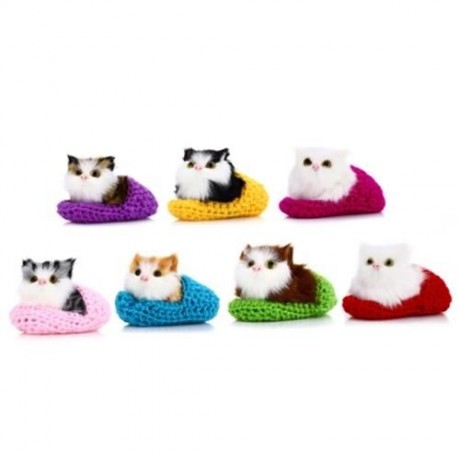 LOVELY SIMULATION SOUNDING CROUCHING CAT PLUSH TOY WITH SLIPPER NEST BIRTHDAY CHRISTMAS GI